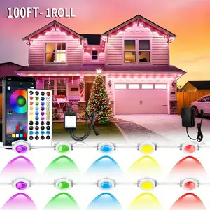 100 FT Permanent Outdoor RGB Lights, Smart App Control Eave Lights with Music Sync, 16 Million Colors, Waterproof LED String Lights for House, Patio, Christmas & Party Decor