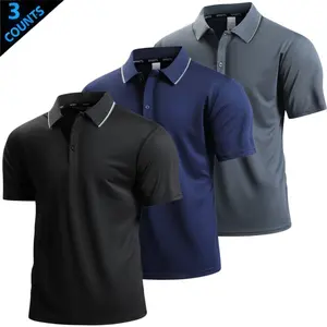 Three-color contrast polo shirt for men, featuring a classic notched collar with thin black piping for refined details. Front button accents add a clean finish, and the short-sleeve fit is suitable for multiple seasons. The mesh fabric is breathable and s