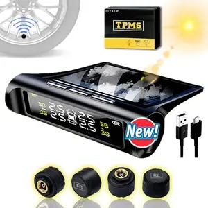 TPMS Tire Pressure Monitoring System with 4 External Sensors LCD Display Solar Power Wireless Car Alarm System 0-50psi Universal Compatibility