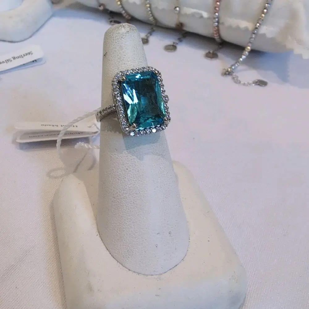 aquamarin cz sterling silver ring