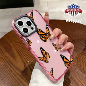 Phone Case for iPhone 16 Plus 15 Pro Max 14 13 12 11 Pretty Orange Butterfly Pattern Non-Yellowing Shockproof Soft Silicone Transparent Cover