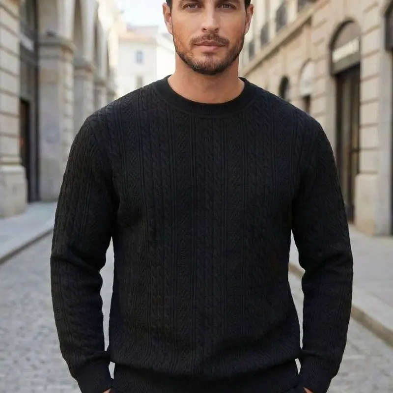 Men's textured jacquard casual knit shirt | Solid color simplicity + three-dimensional texture, comfortable and skin-friendly with a stylish touch. Suitable for single wear in spring and autumn / as an inner layer in winter, it can create an elegant look.