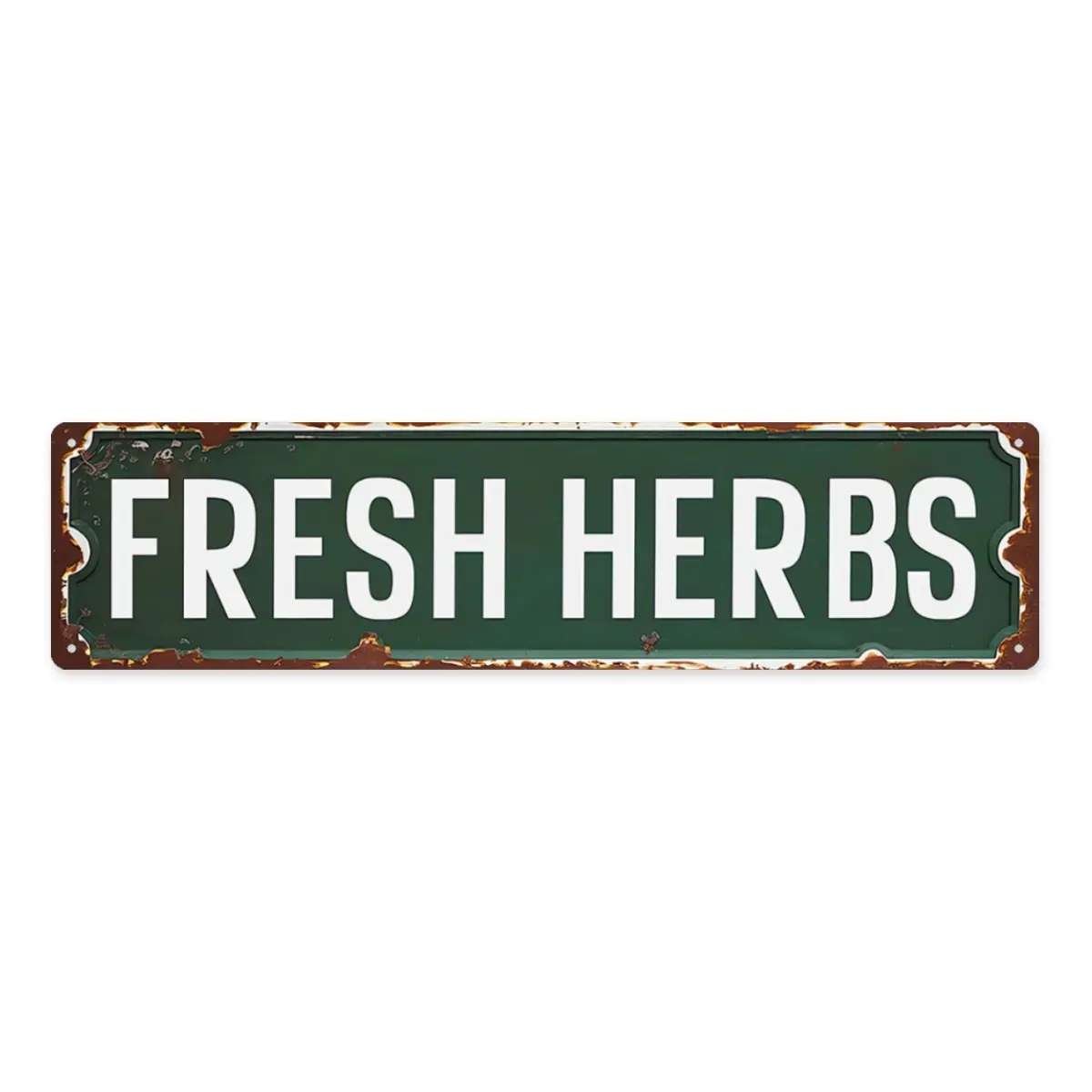 50's Style Retro Decorative Rectangular Rust-Proof Distressed Aluminum-Based Metal Street Sign, 4x16in Hangable Surface Mount Garage Decor, Long-Lasting Home Wall Hanging Tin Plaque Gift with Fresh Herbs Green Print