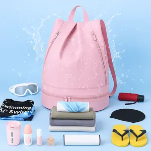 Waterproof Swimming Equipment Bags Sports Backpack with Dry Wet Separation Side Bags and Shoe Compartment for Gym and Travel Unisex Pastel Pink Backpack