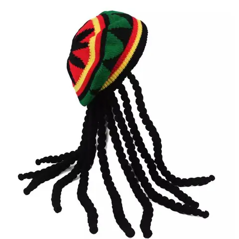 1pc Jamaican Unique Rasta Hat with Black Dreadlocks Braids （Or No Braids）| Party Costume Wig Accessory Authentic Hat Fashionable Hat Summer Party Hat Dreadlock Cap