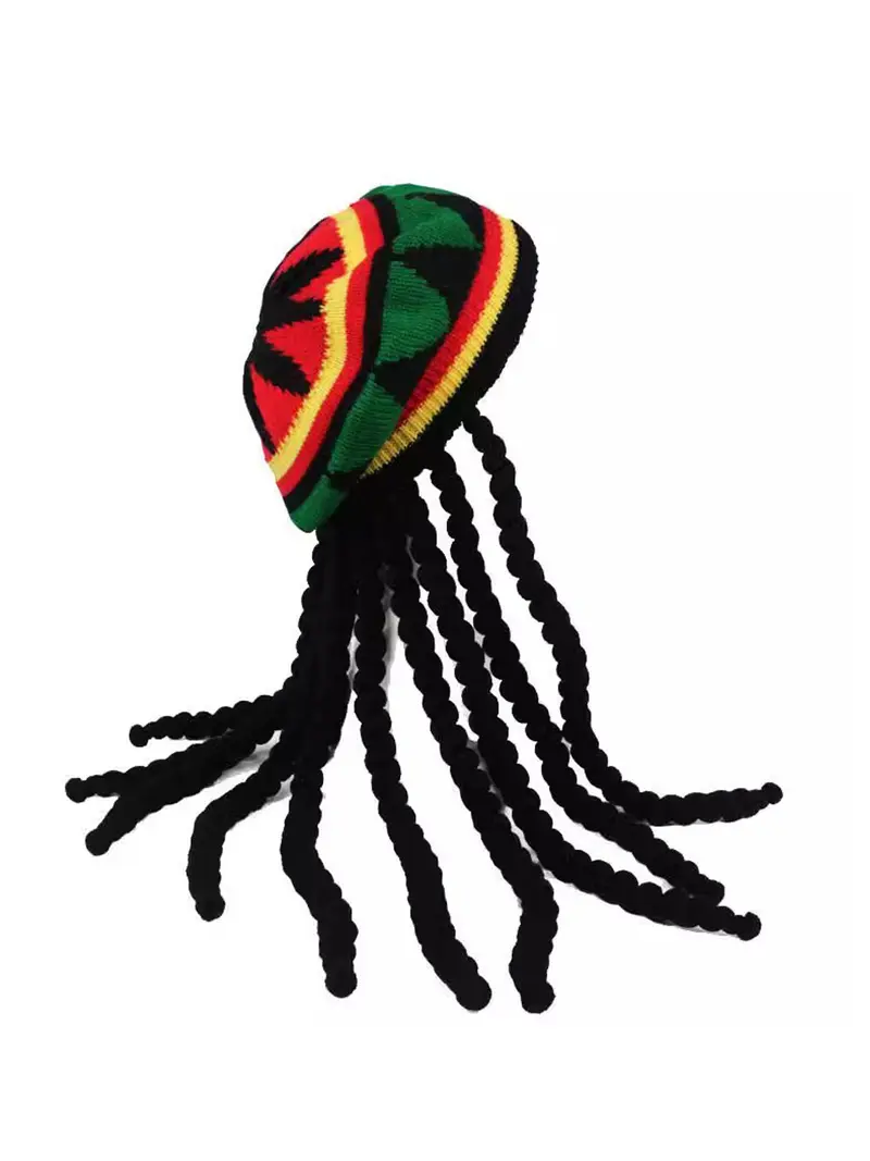 1pc Jamaican Rasta Hat with Black Dreadlocks Braids | Party Costume Wig Accessory