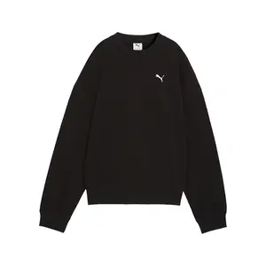 PUMA Womens Wardrobe Essentials Short Oversized Crew Neck Sweatshirt Casual - Black