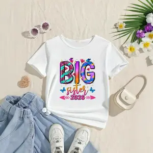 2026 Girl Big Sister Graphic T-Shirt, Cute Kawaii Pattern Toddler Crew Neck Top For Matching Family Outfit