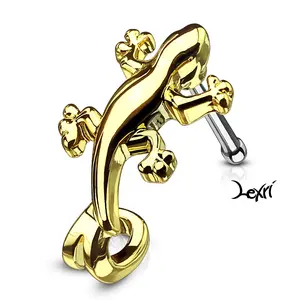 Gold Gecko Lizard Crawler Nose Ring
