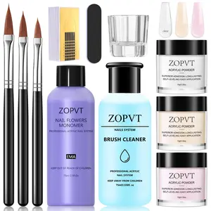 Acrylic Powder Nail Kit, Transparent Nude Colors, Liquid & Brush Cleaner Included, Perfect for Home Manicure Practice, Diy French Manicure