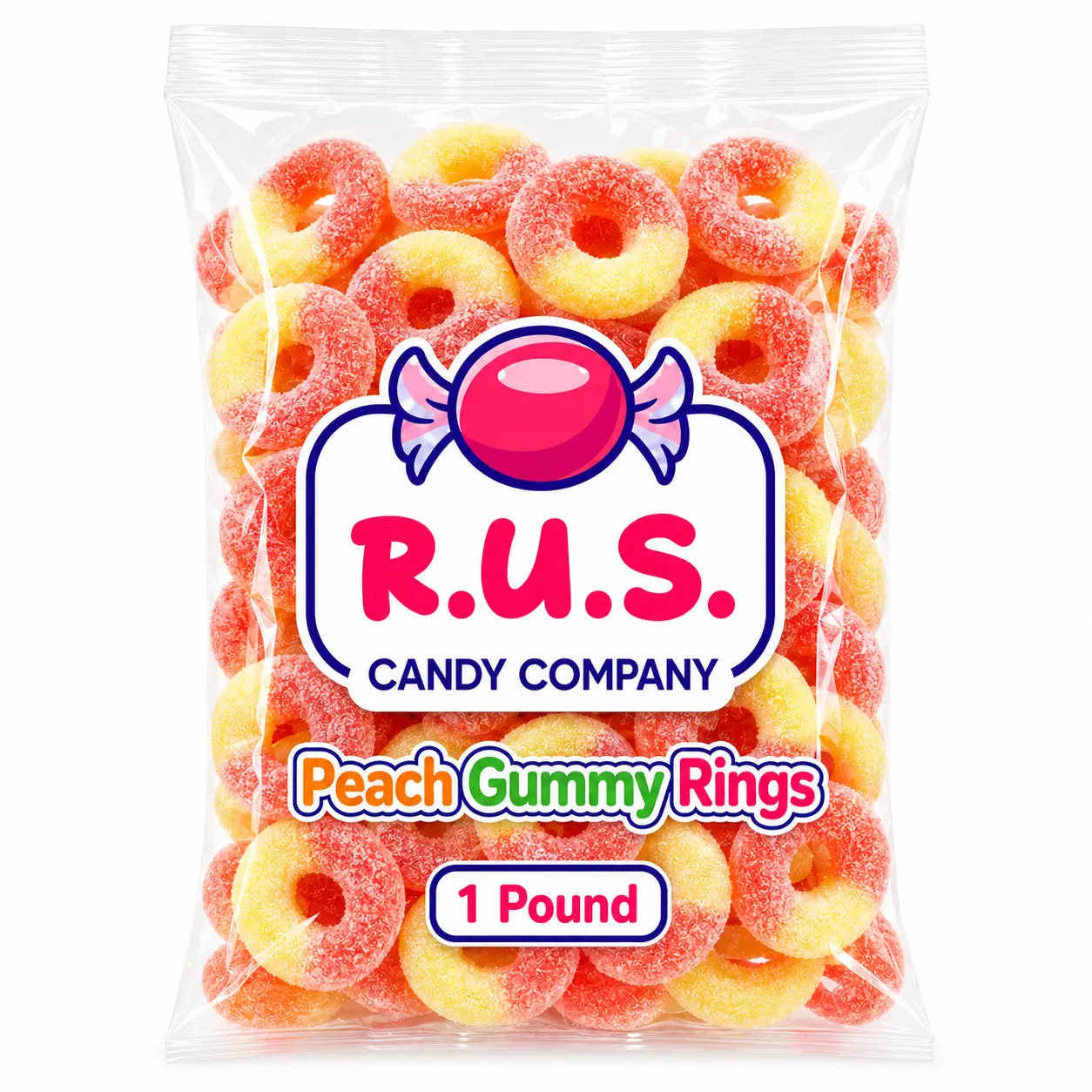 Peach Ring Gummies, 16 oz Bag, Soft Chewy Fruity Peach Candy