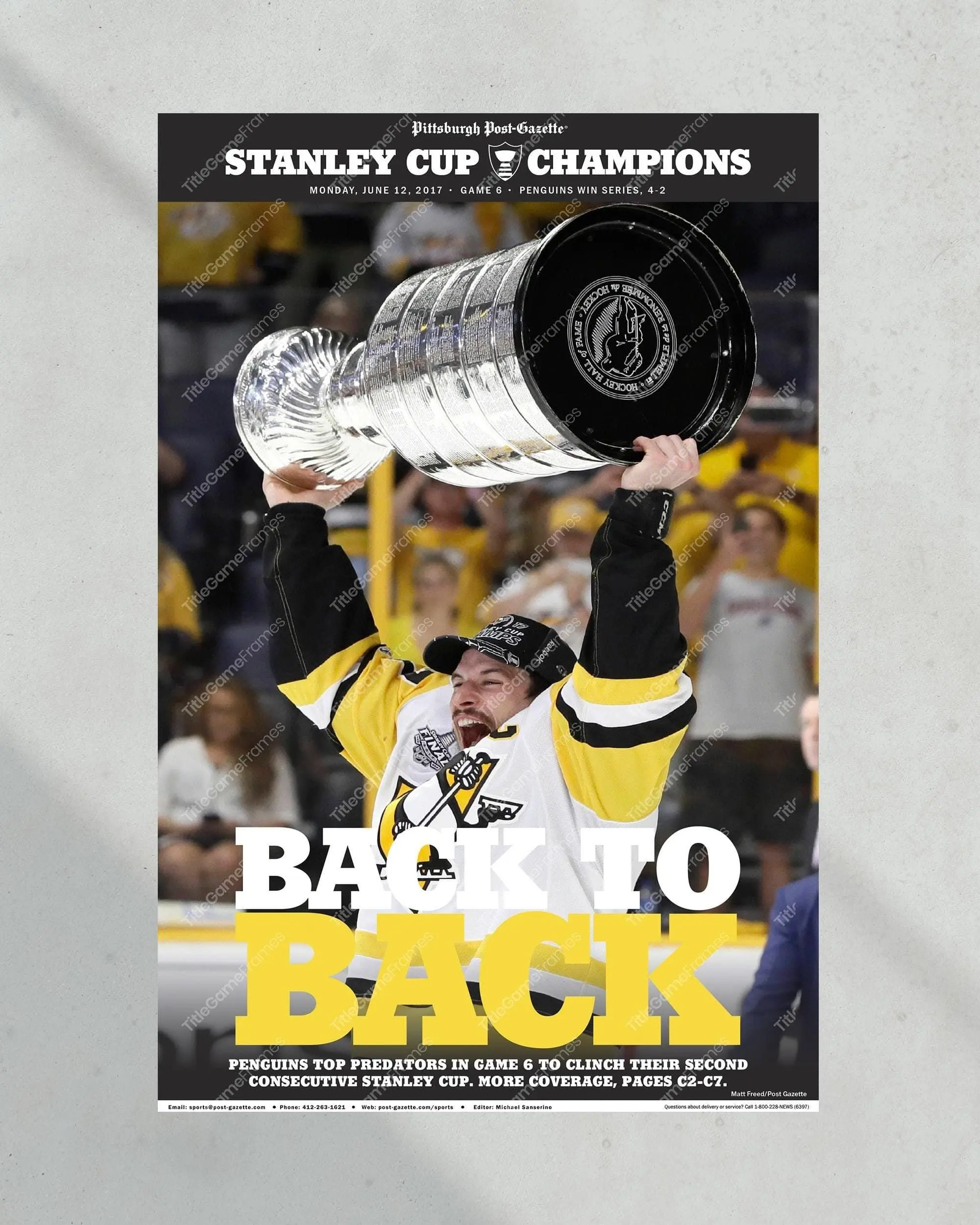 2017 Pittsburgh Penguins 'BACK TO BACK' Stanley Cup Champions Commemorative Poster( Unframed - Print Only )
