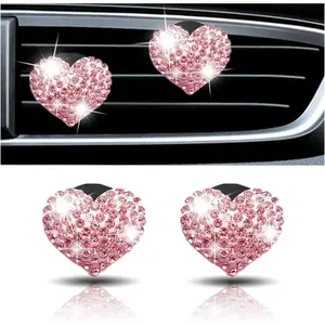 2 count   Air Vent Clip, Heart-Shaped Bling Charms   Freshening Diffuser, Bling Interior Decorative Accessories for Women (Heart-Shaped Pink)