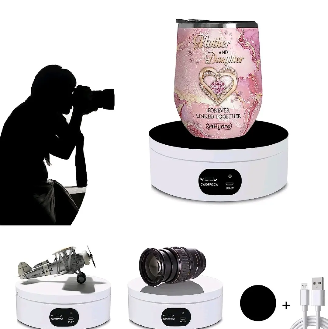 Rotating Spinning Display Stand , 4.72" 360 Degree Cup Display Stand for Photography Products, 3D Models,Tumbler Display Turner for Product, Glitter Cups Photography Small Arts Pruducts  Motorized Product Spinner