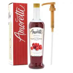 Premium Raspberry Syrup - 94 Servings Per Bottle (750 ml), Perfect for Flavoring Coffees, Cocktails, and other Beverages, Gluten Free, GMO/GEO Free, Preservative Free, Pump Included