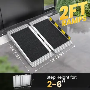 2FT Portable Folding Aluminum Wheelchair Ramp – 600 LBS Capacity | Non-Slip Surface | Threshold Ramp for Home Steps Doorway Stairs | Wheelchair & Scooter Access