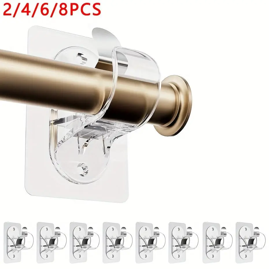Curtain Rod Bracket, 2/4/6/8 Counts Self Adhesive Curtain Rod Holder, No Drilling No Nail Stick on Rod Hook for Home Living Room Bedroom Hotel Salon
