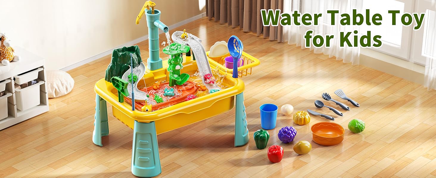 Play Sink with Running Water（ Fishing Games ）, Pretend Play Kitchen Sink with Upgraded Electric Faucet, Realistic play set learning cookingset Plastic Toy Outdoorfun Fun Cleaning Playset，Girls Role Play Gift#SummerVibes