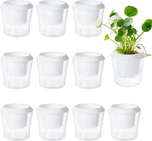 MNKNENG 12 Pack Self Watering Pots for Indoor Plants 4.3 Inch Small Self-Watering Planter Pots with Water Level Indicator, Clear Plastic round Plant Pot for Succulent, Flower, Herb,Office Home Decor