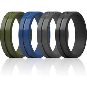 Silicone Wedding Rings For Men, Beveled Brushed Top Edges 6.35mm Wide 2mm Thick - 1/4/7 Variety Multipack
