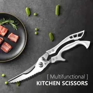 Spring Loaded Stainless Steel Kitchen Scissors Multipurpose Poultry Shears for Chicken Meat Fish Bones BBQ Scissors Utensils Kitchenware Cutting Blade