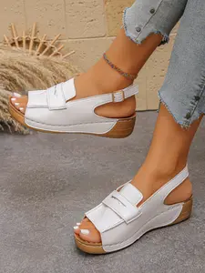 Women's Roman Sandals Summer New Style Wedge High Heel Velcro Breathable Toe-Exposed Beach Shoes, Fashion Footwear for Women