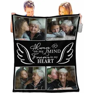Personalized Memorial Blanket with Pictures in Loving Memory Gifts, Customized Picture Throw Blanket for Adult Kid Birthday Christmas Halloween New Year Mothers Fathers Valentines Day Gift