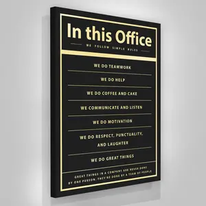 Motivational Office Canvas Wall Art - Teamwork & Office Rules Poster, Inspirational Workplace Decor, Modern Corporate Business Team Building Print