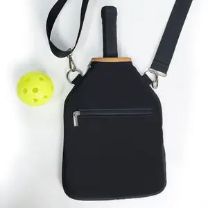 NEW Cute Design Black Pickleball Paddle Cover, Fits 1-2 Paddles, Detachable Crossbody Strap, with Zippered Outer Pocket for Phone, Towel & Small Essentials