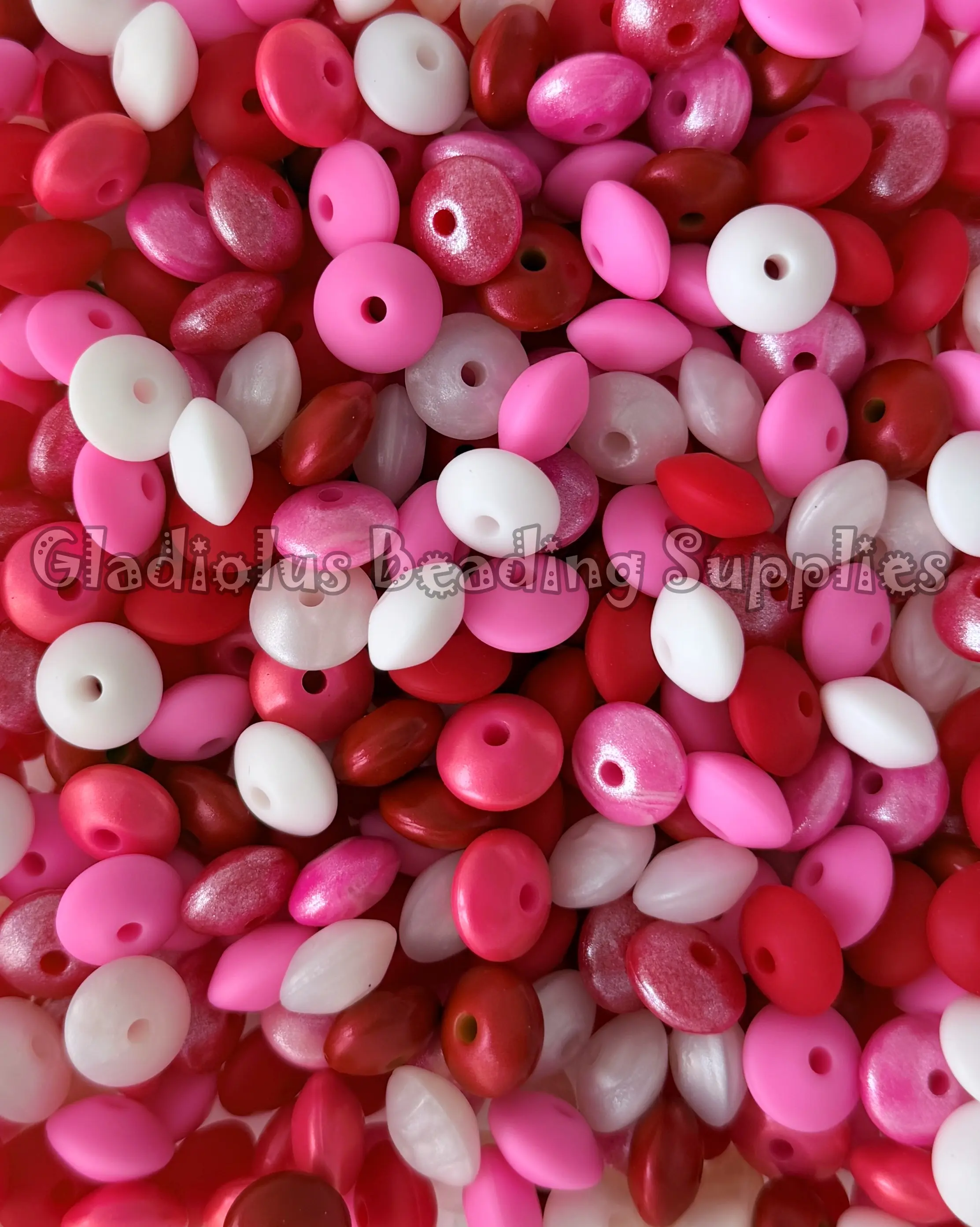 12mm Valentine Lentil silicone beads - Valentine mixed colors - Valentine's Day - Cupid Beads - Heart