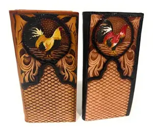 [HIGH QUALITY]MEN'S WESTERN COWBOY WALLET GENUINE LEATHER Size 18-20-22-24-26-28-30LONG BI FOLD TALL ROOSTER WALLET