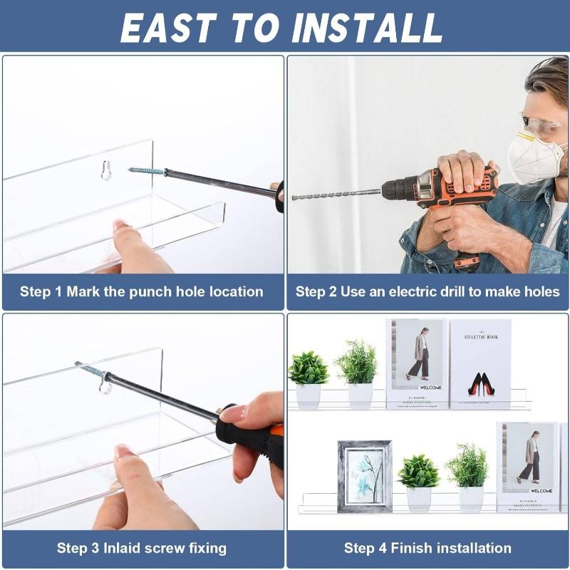 4pcs Transparent Acrylic Wall-Mounted Display Rack, Wall Shelf Unit for Nail Polish, Magazine Organizer and Storybook Holder, Versatile Wall Storage Solution