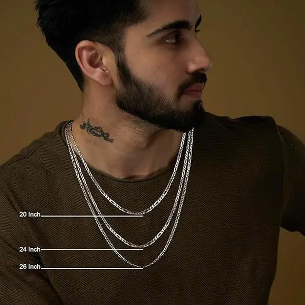 LeCalla 925 Sterling Silver Italian 3.5 MM Solid Diamond-Cut Figaro Link Chain Necklace, Elegant Solid Chain Jewelry, 20 In Long Length Option (Men's & Women's Fashion Accessory), Elegant Chain