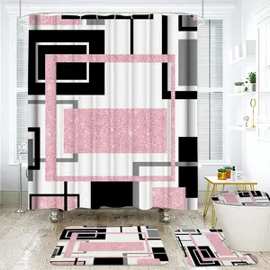 4-piece shower curtain set, modern bathroom decoration, with carpet (bath mat, U-shaped, toilet lid) and 12 durable hooks, non slip floor mat, waterproof shower curtain, polyester fiber