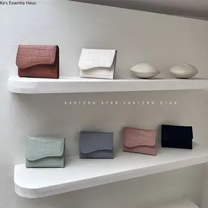 Viral Crocodile Embossed Mini Wallet - Sleek Compact Trifold with Card Slots & ID Window, Minimalist Wave Edge Card Holder in Pastel & Neutral Tones, Aesthetic Daily Organizer for Women