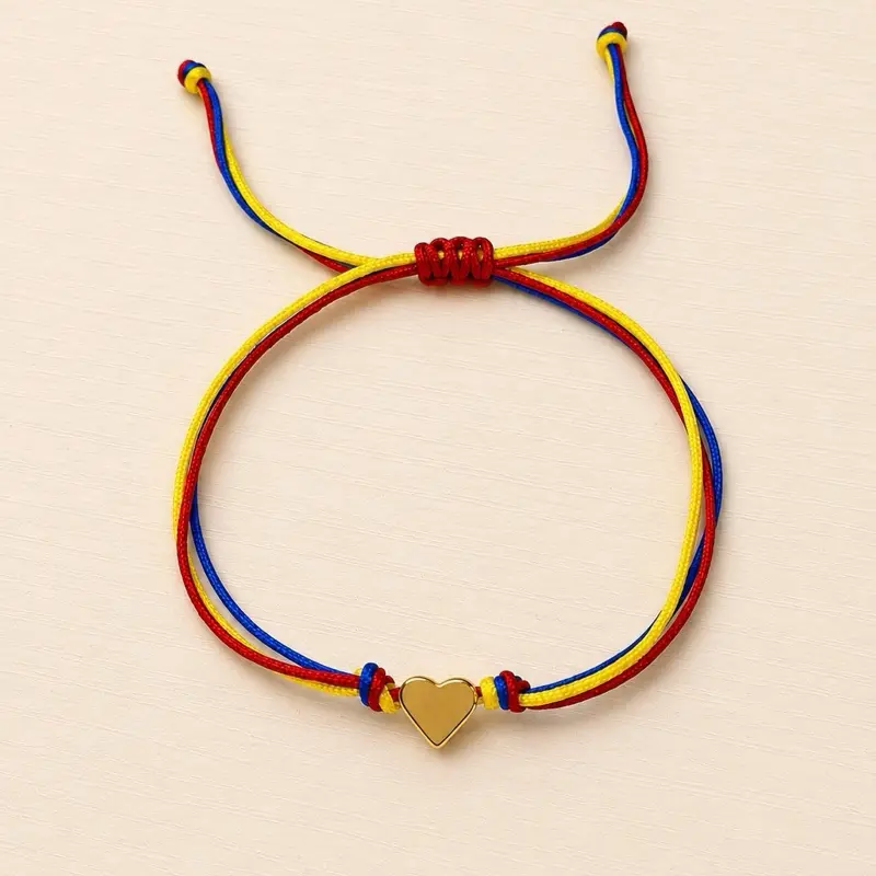 2-Pack Tricolor Adjustable Heart Bracelets – Handmade Friendship Bracelet Set