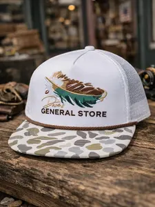 Mallard Duck Hunting Hat, Rope Snapback Trucker Cap, White Camo Waterfowl Hunter Hat, Outdoor Gift for Men Dad