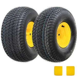 Set of 2 20x8.00-8 Tubeless Lawn Mower Tires 4-Ply 3/4" Bore 3/16" Keyway 3.5" Centered Hub 905LBS Heavy Duty Yellow Steel Rim Turf Tread for Zero Turn Garden Tractor