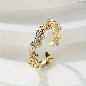 Trending Women's Dainty Butterfly Ring, Adjustable Open Band Fashion Statement Ring, Stylish Unique Everyday Jewelry for Ladies