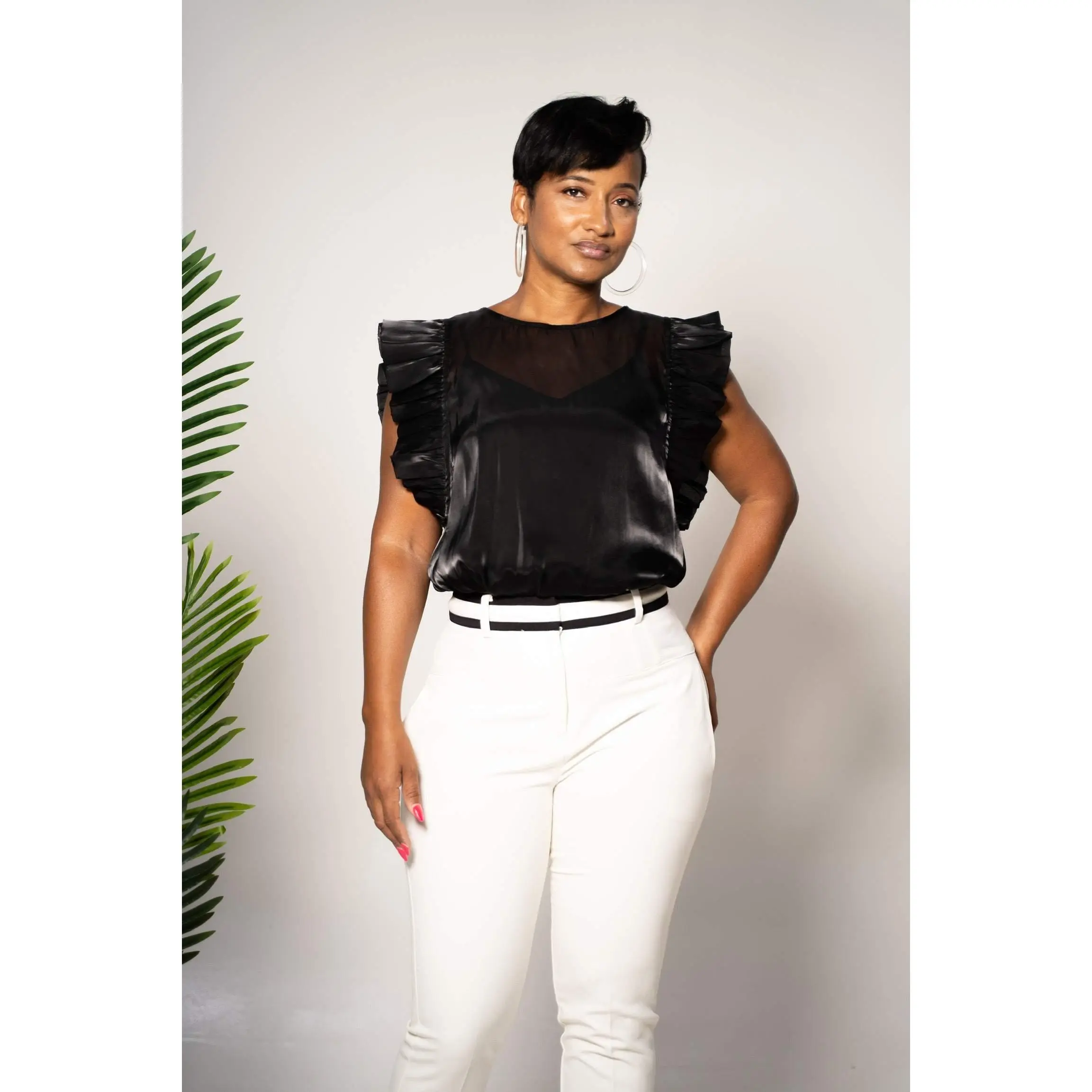 SHINY ORGANZA TOP | BLACK