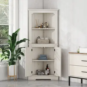 [Bellemave]Tall Corner Cabinet with Doors for living room, bathroom,Dining Room or Kitchen,color:Wood grain beige