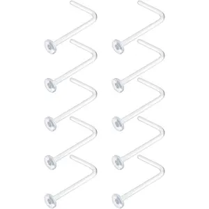 Clear Nose Studs for Work - L Shape Clear Nose Rings  Retainers - Bioflex Plastic Nose Rings for  - Flat Top 18, 20, 22 Gauge (10pcs Pack)