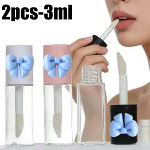 2-Pack 3ML Refillable Lip Gloss Tubes with Bow, Portable Transparent Lipstick Container, DIY Lip Color Cosmetics, Women Gift