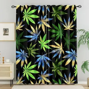2 Piece Trippy Cannabis Leaf Print Curtains,Semi Blackout Curtains,Suitable for Bedrooms and Living Rooms,Modern and Fashionable Home Decoration and Bohemian Style Spaces Game Rooms,Private Entertainment Areas,and 420 Party Atmosphere Creating Artifacts
