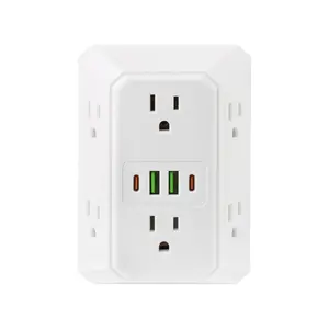 Wall-mounted charger, extension socket, 6-port splitter with 4 USB ports (2 USB C ports) (suitable for home office, kitchen, travel environment) outdoorfun