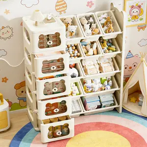 Children's Toy Storage Box with 4 Storage Drawers and 10 Storage Bins, DIY Stackable Toy Storage Rack, Cartoon Design, Suitable for Toys, Kids Clothes,  Diaper Storage, Kids Room Decor, Waterproof Nursery Cabinet, Everyday Storage