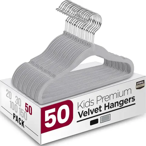 Utopia Home Kids Velvet Children’s Hangers - 11-inch Anti-Slip Grip, Ultra-Slim Durable ABS, 10lb Capacity, Damage-Free, Space-Saving for Hanging Closet Organization