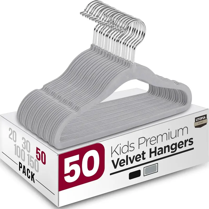 Utopia Home Kids Velvet Children’s Hangers - 11-inch Anti-Slip Grip, Ultra-Slim Durable ABS, 10lb Capacity, Damage-Free, Space-Saving for Hanging Closet Organization