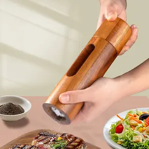 1pc Real Wood Manual Pepper Grinder, Transparent Acrylic Peppercorn Sichuan Pepper Sea Salt Shaker, Classic Style Spice Bottle, Kitchen Gadgets