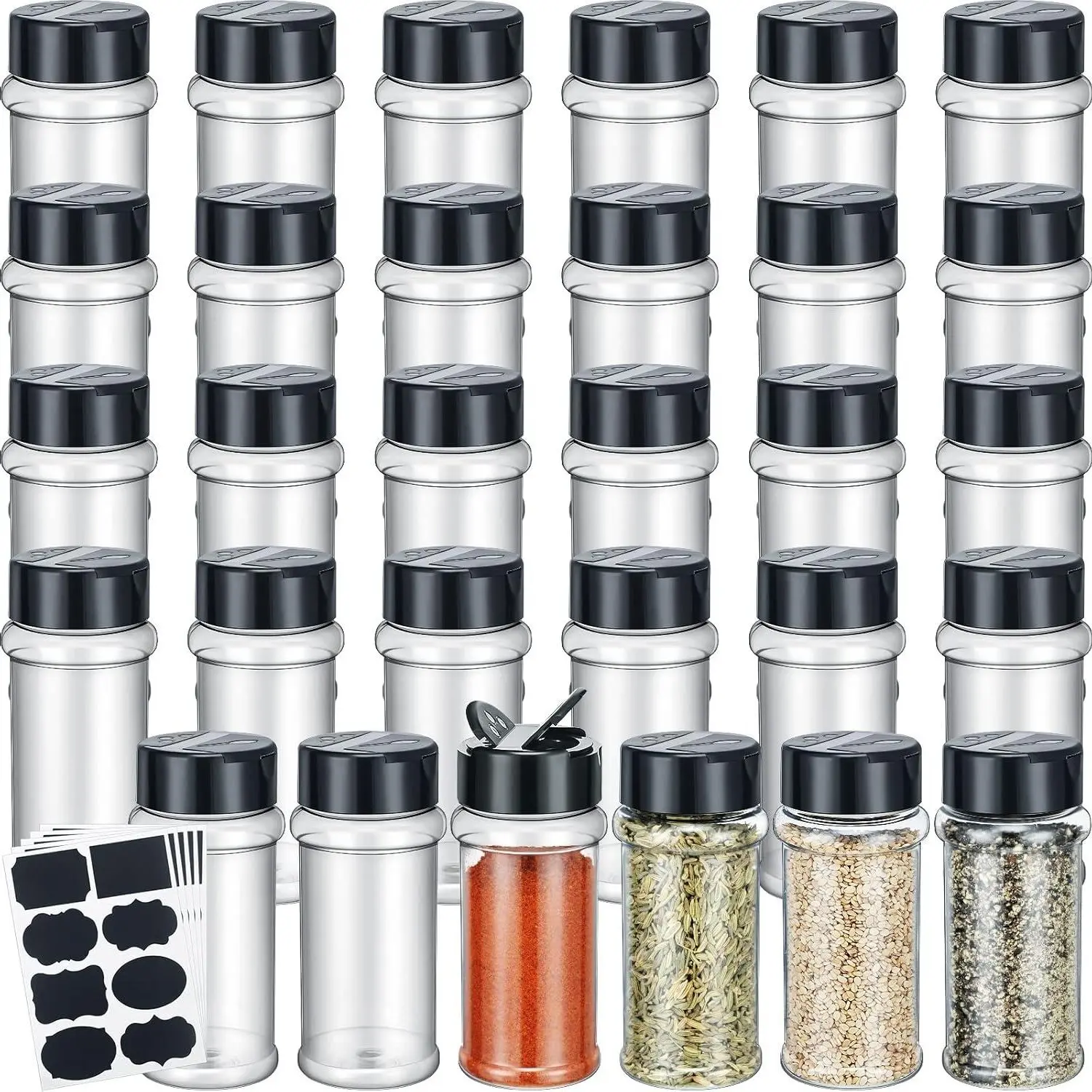 36Pcs/Set Clear Plastic Spice Jars with Label and Shaker Lids,3 Oz Empty Spice Bottles,Seasoning Containers,Seasoning Jars Shaker Condiment Pots for Pepper Herbs Powders